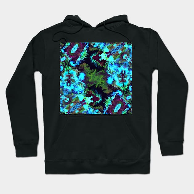 Psychedelic Hippie Square Green Blue and Purple Hoodie by WormholeOrbital